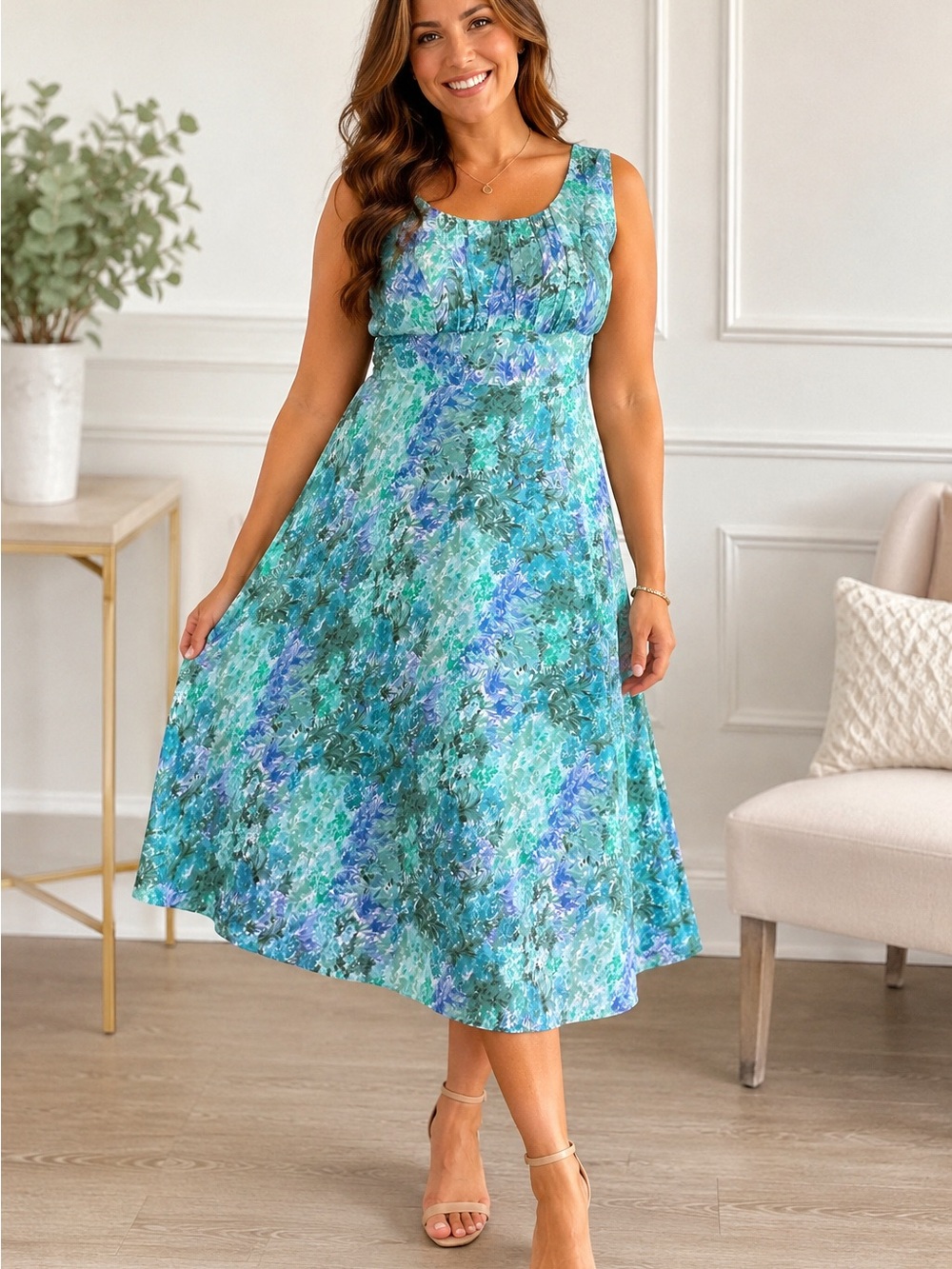 NorthStyle Mint & Aqua Floral Midi Dress